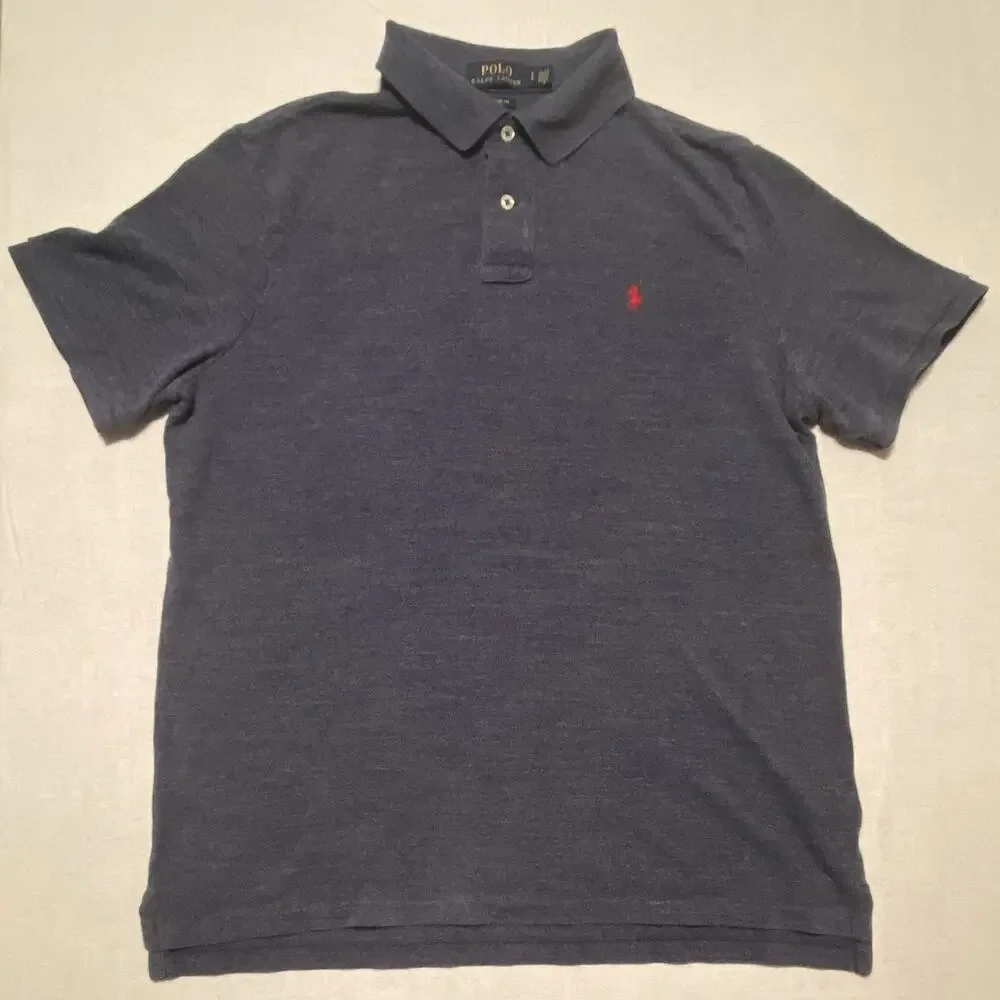 Polo Ralph Lauren Classic Fit Blue Solid Polo Shirt L Short Sleeve Logo